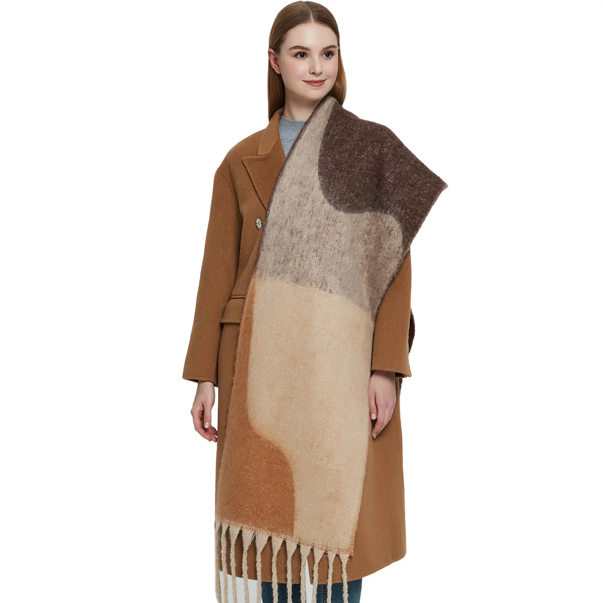 Thickened Cross-Border Shawl Green Beige Fringed - Image 12