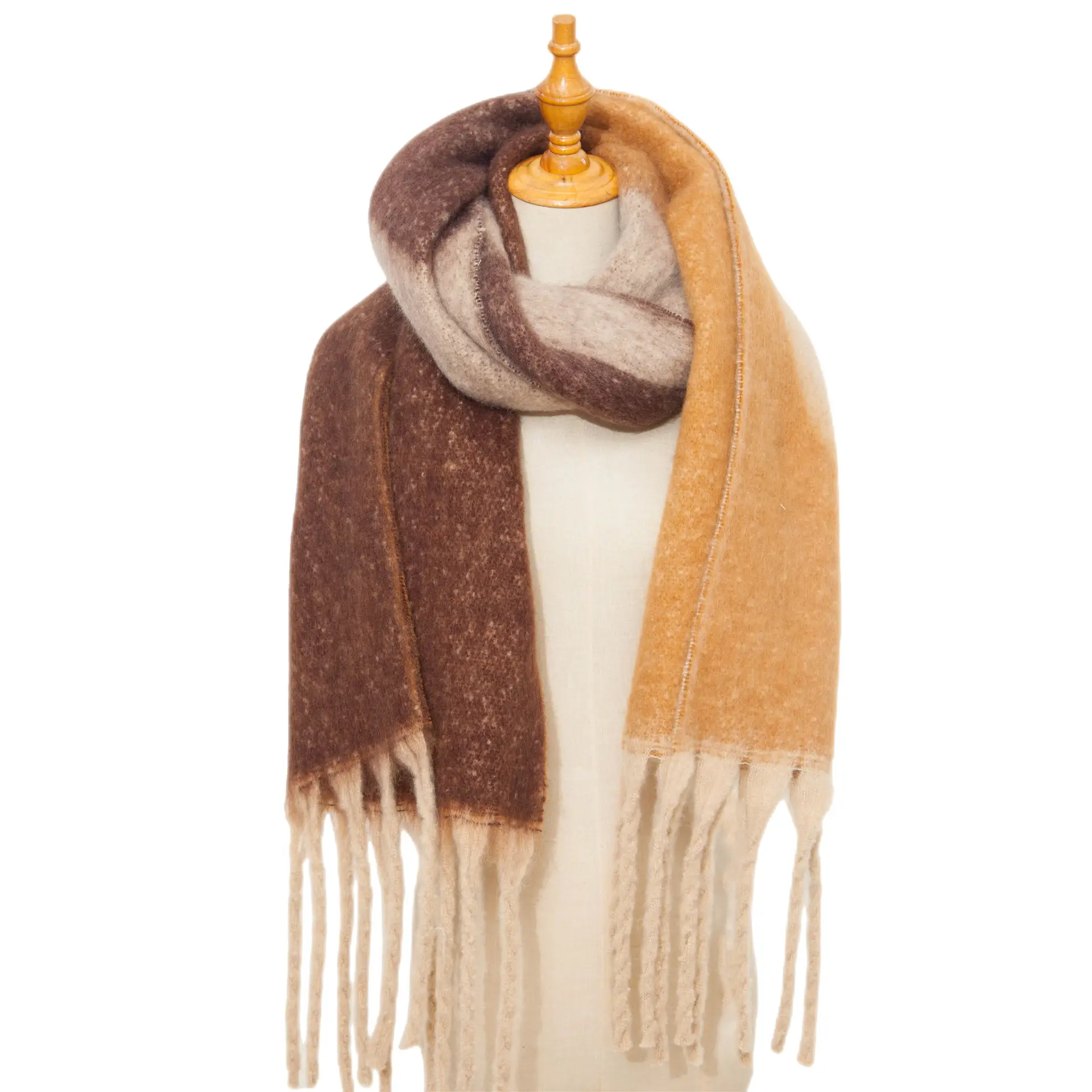 Thickened Cross-Border Shawl Green Beige Fringed — feature 11