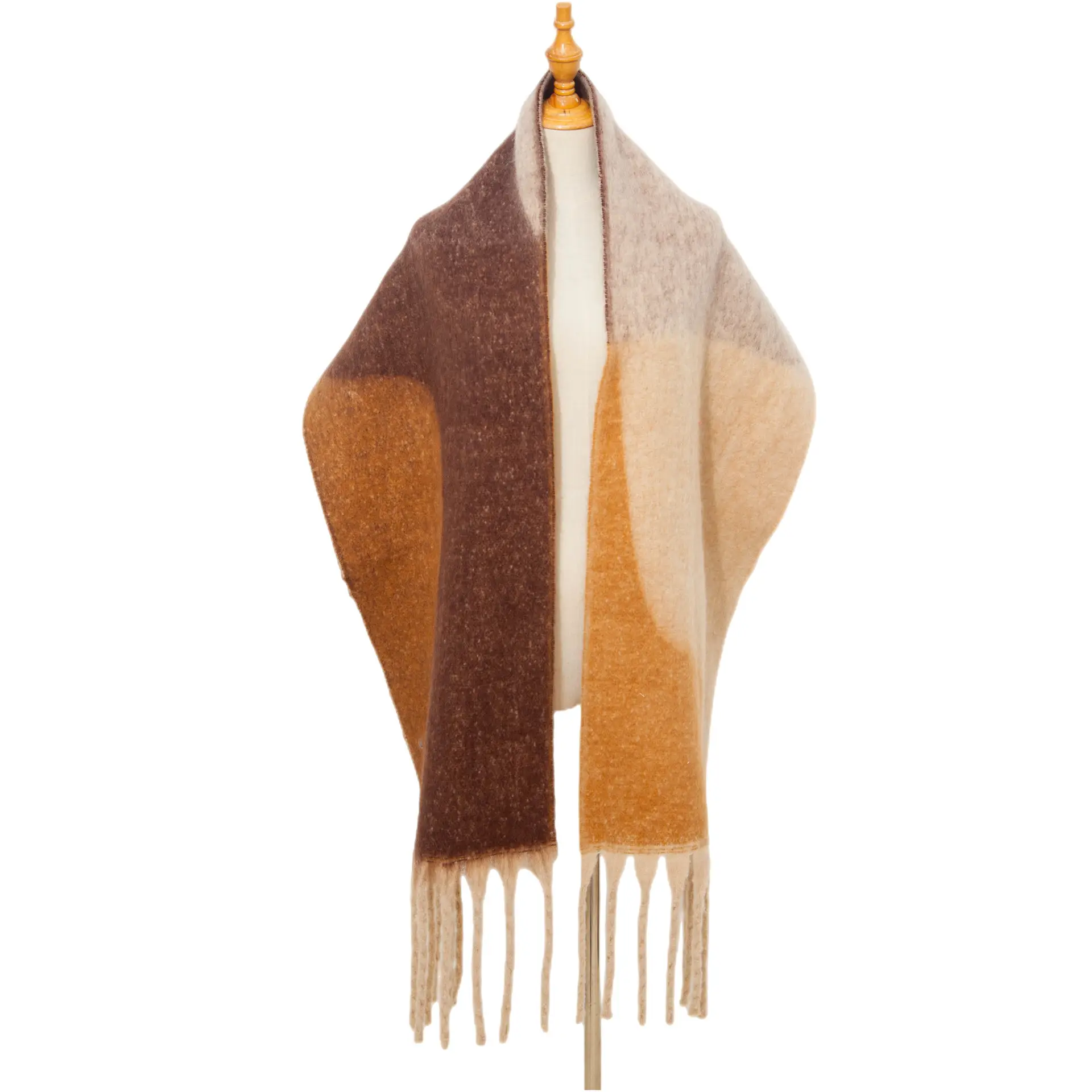 Thickened Cross-Border Shawl Green Beige Fringed — feature 12