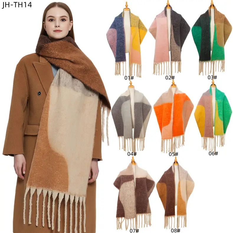 Thickened Cross-Border Shawl Green Beige Fringed — feature 4