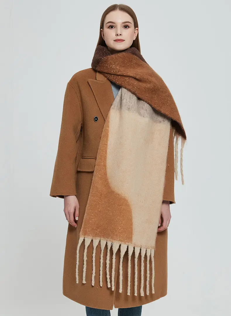 Thickened Cross-Border Shawl Green Beige Fringed — feature 5