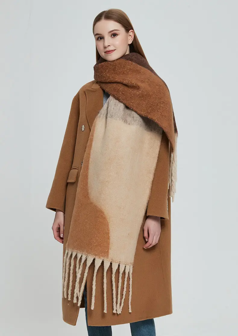 Thickened Cross-Border Shawl Green Beige Fringed — feature 6