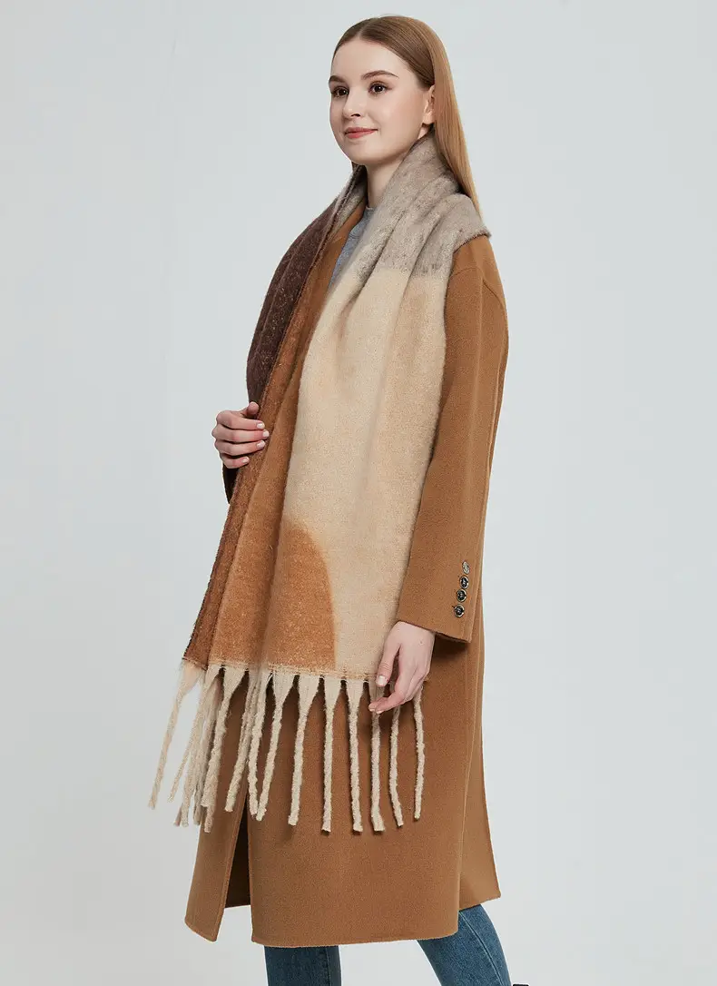 Thickened Cross-Border Shawl Green Beige Fringed — feature 7