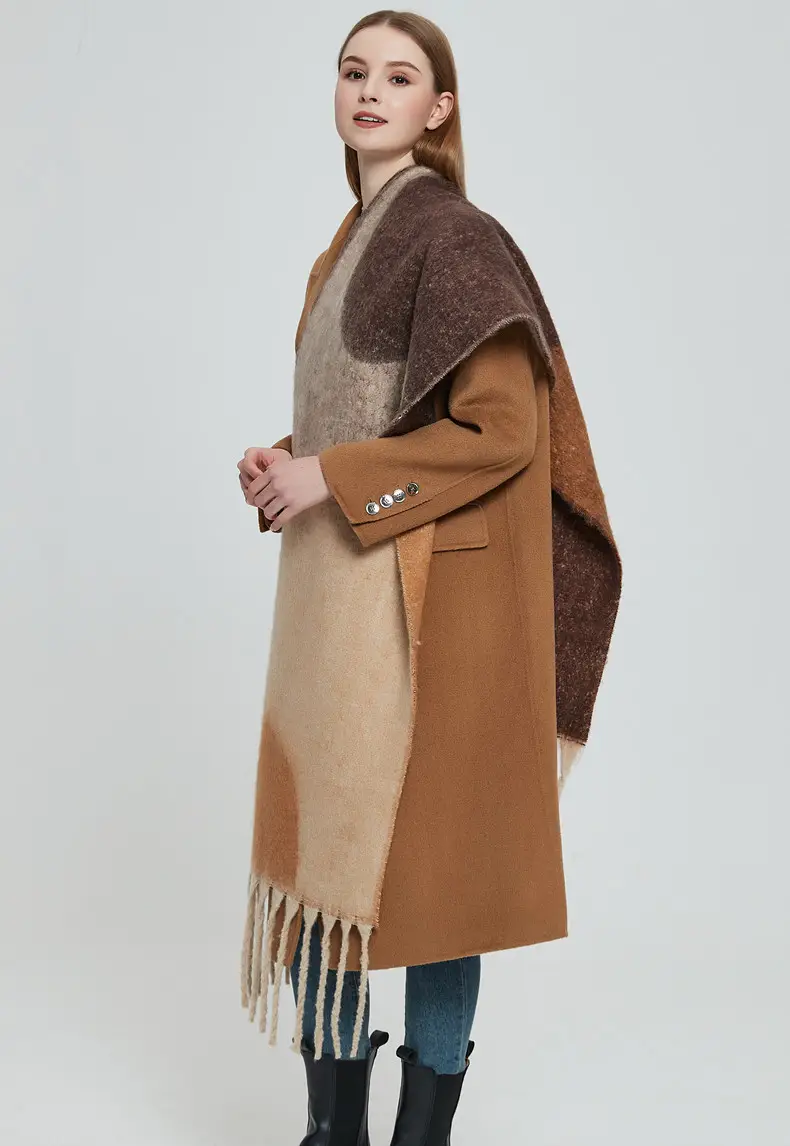 Thickened Cross-Border Shawl Green Beige Fringed — feature 8