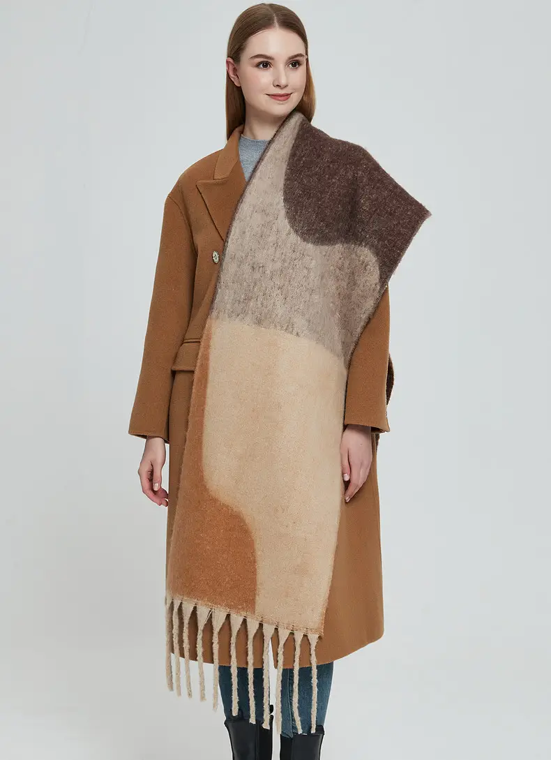 Thickened Cross-Border Shawl Green Beige Fringed — feature 9