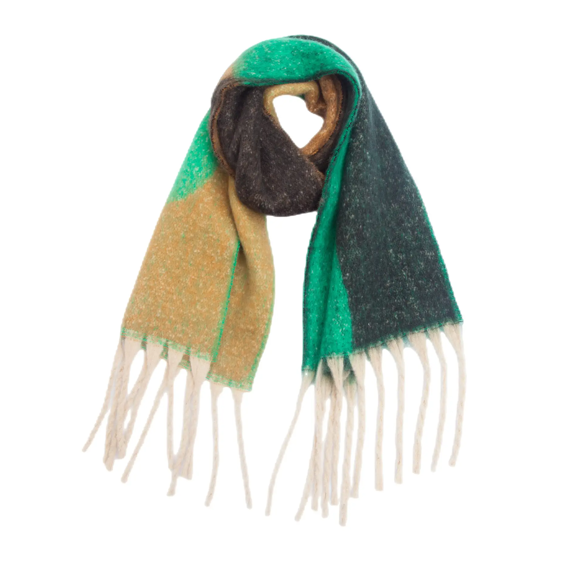 Thickened Cross-Border Shawl Green Beige Fringed - Image 3