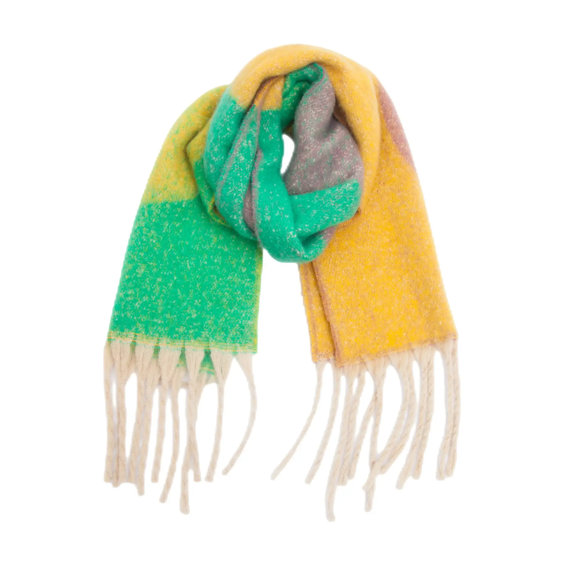Thickened Cross-Border Shawl Green Beige Fringed - Image 6