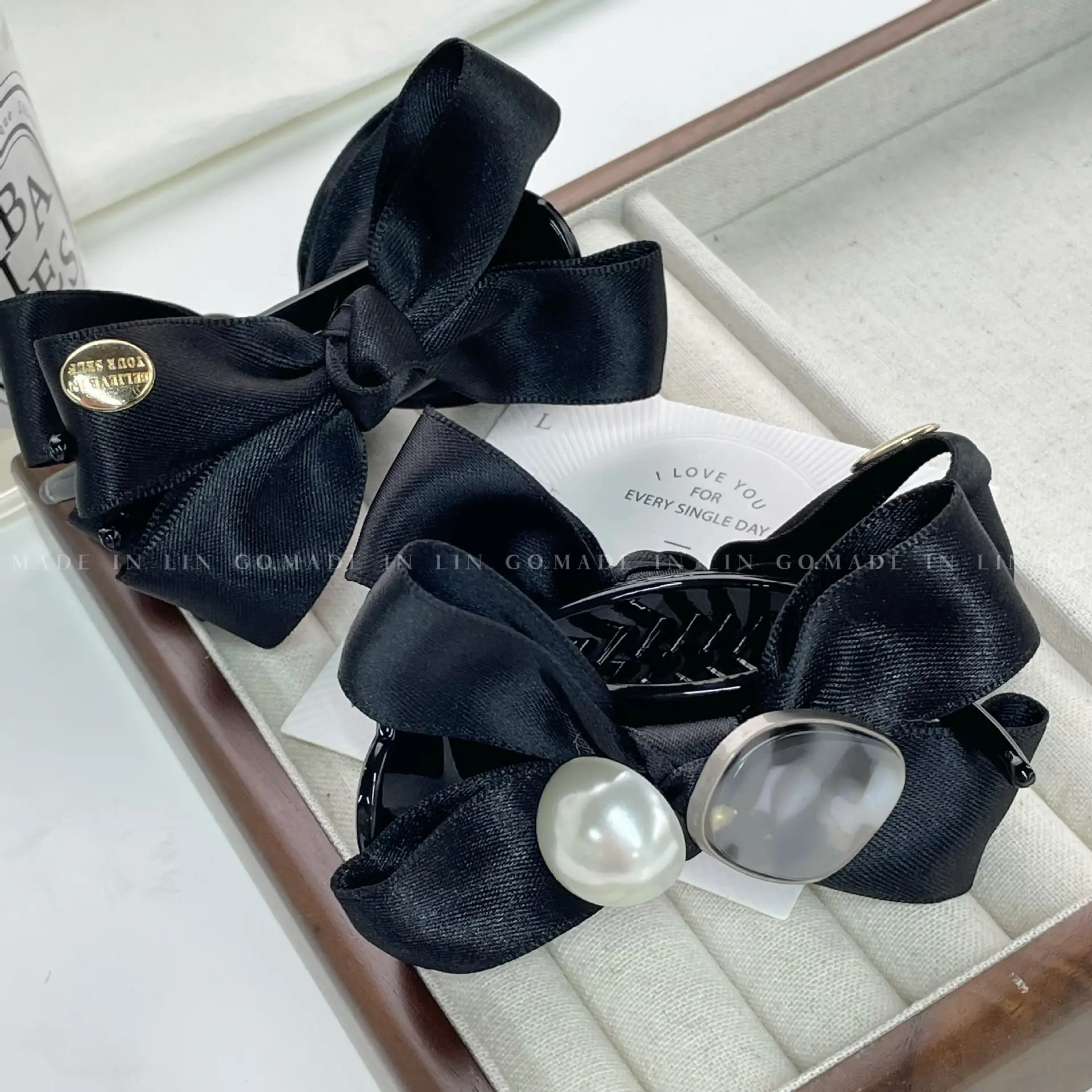 Black Silk Bow Clip for Women High Ponytail Hairpin - Image 4