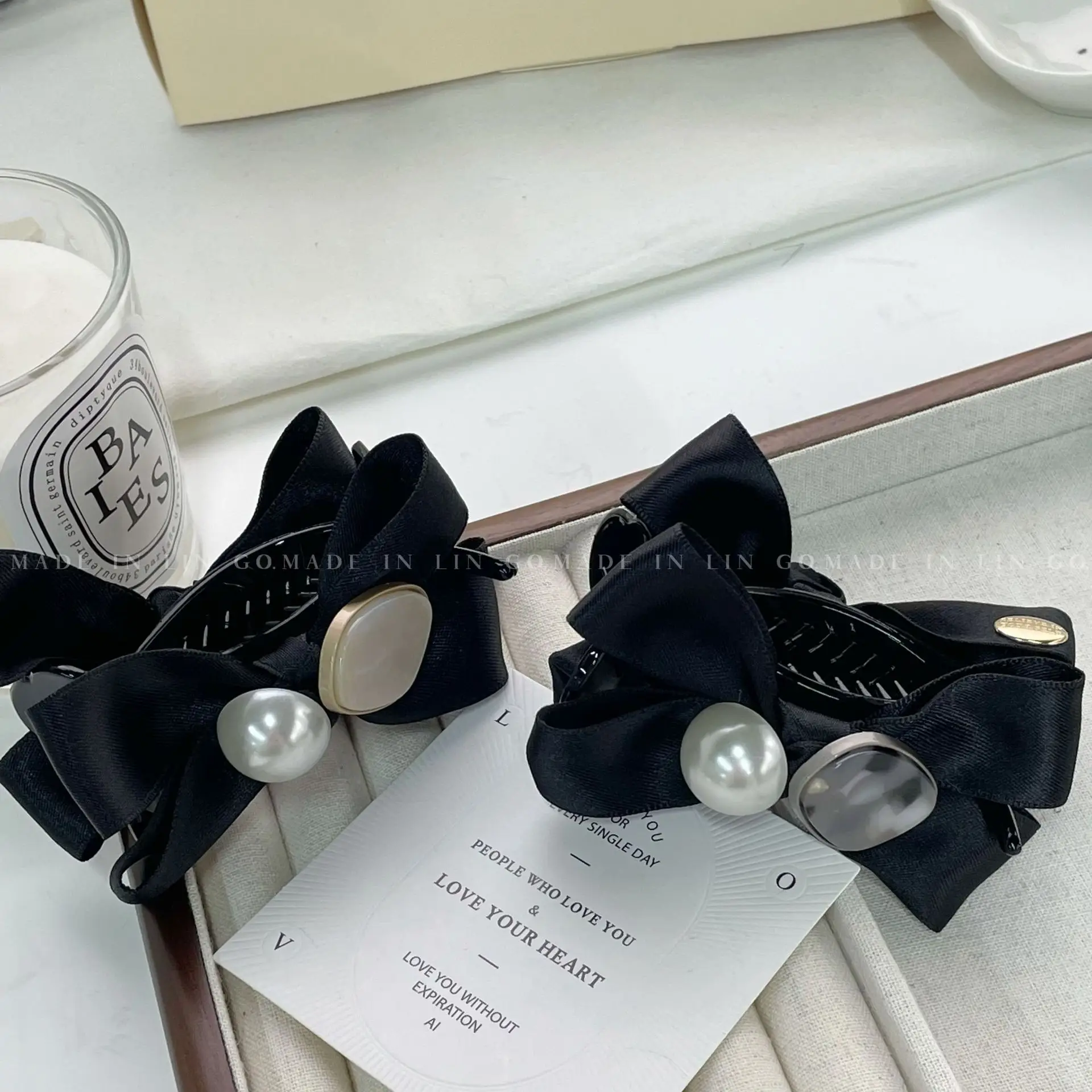 Black Silk Bow Clip for Women High Ponytail Hairpin - Image 5