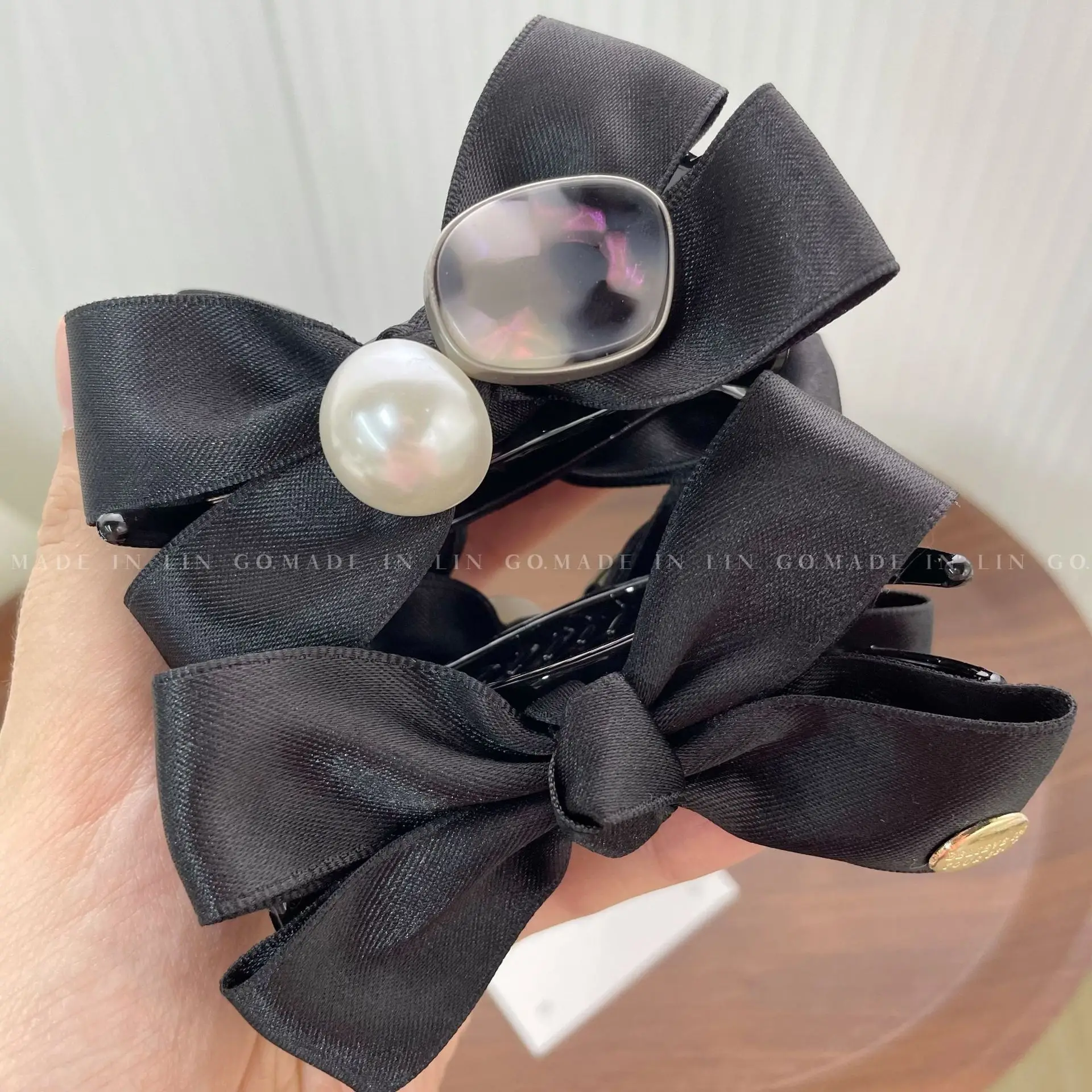Black Silk Bow Clip for Women High Ponytail Hairpin — feature 26