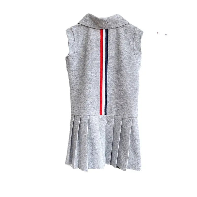 Girls Summer Dress Grey Cotton Princess Style Polo Lapel - Image 6