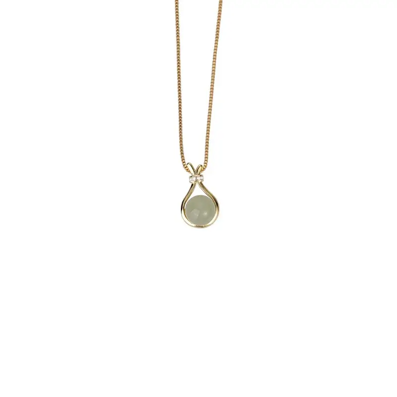 Middle Ancient Fortune Bag Hetian Jade Necklace Light Luxury New Chinese Style Pendant Women's Clavicle Titanium Steel Color-Free Chain - Image 5