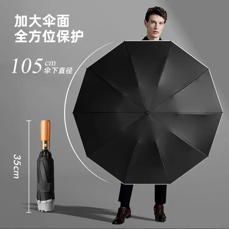 Automatic Reverse Umbrella with Wooden Handle & Double Leather Trim - Image 13