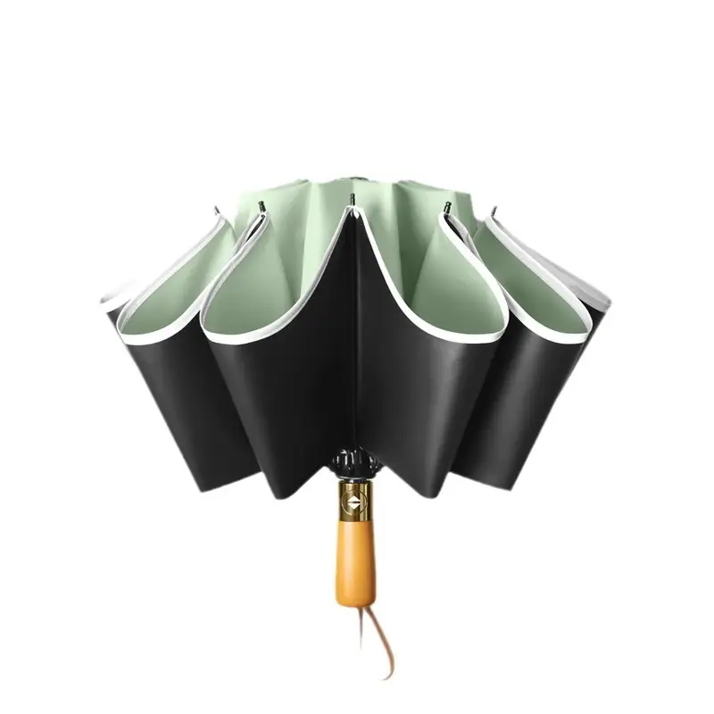 Automatic Reverse Umbrella with Wooden Handle & Double Leather Trim - Image 14