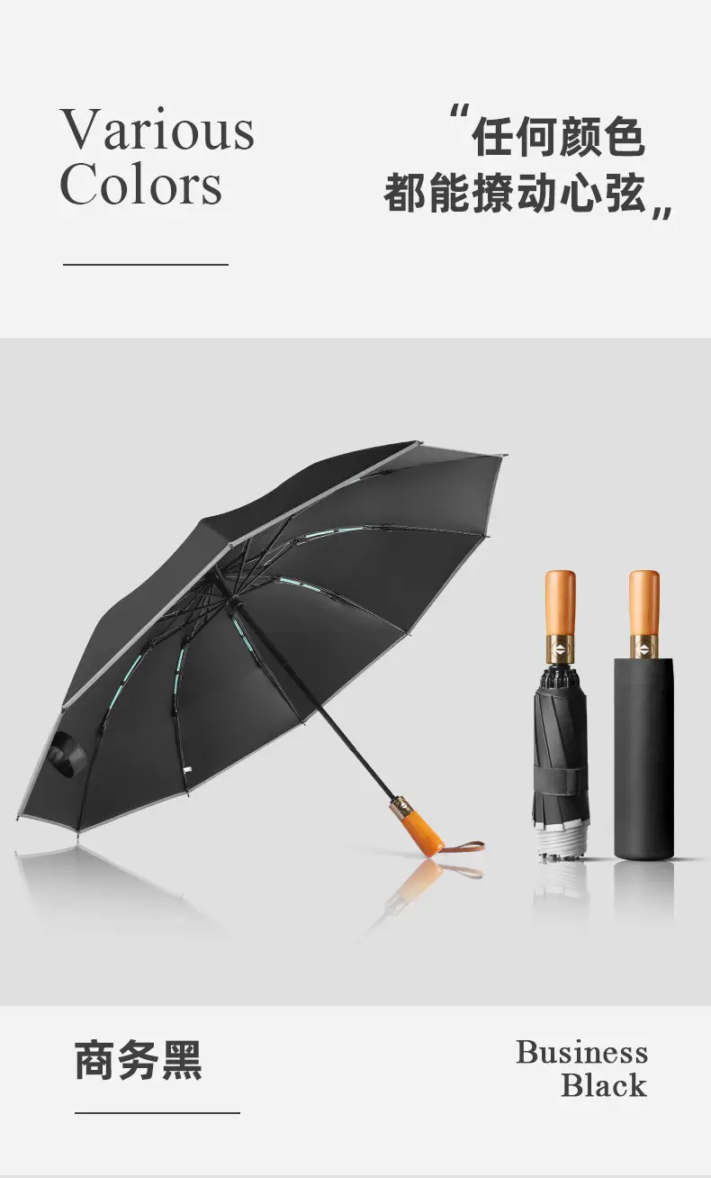 Automatic Reverse Umbrella with Wooden Handle & Double Leather Trim — feature 10
