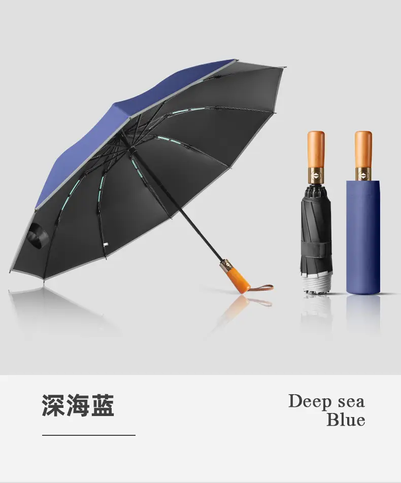Automatic Reverse Umbrella with Wooden Handle & Double Leather Trim — feature 12