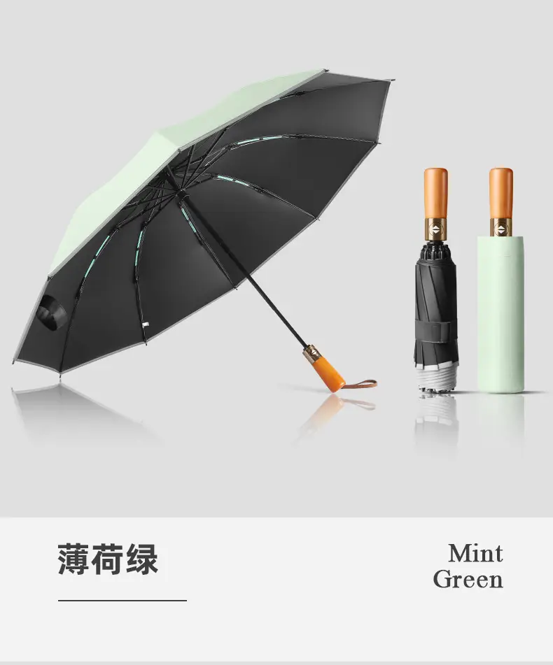 Automatic Reverse Umbrella with Wooden Handle & Double Leather Trim — feature 15