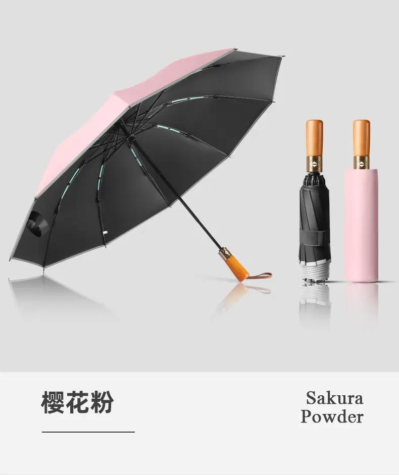 Automatic Reverse Umbrella with Wooden Handle & Double Leather Trim — feature 16