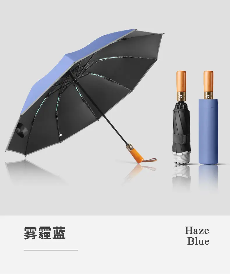 Automatic Reverse Umbrella with Wooden Handle & Double Leather Trim — feature 17