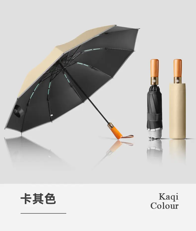 Automatic Reverse Umbrella with Wooden Handle & Double Leather Trim — feature 18