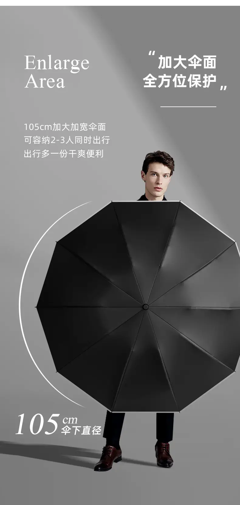 Automatic Reverse Umbrella with Wooden Handle & Double Leather Trim — feature 20