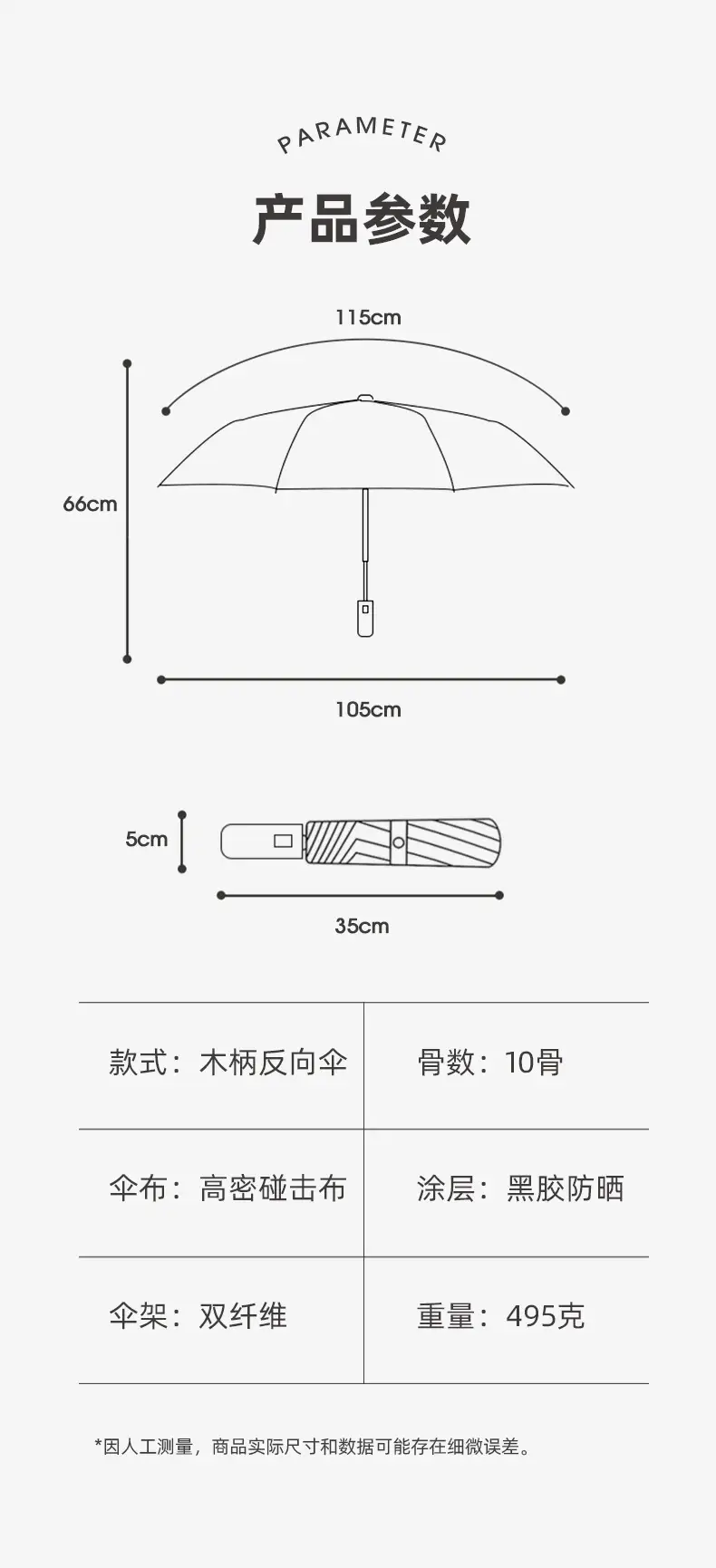 Automatic Reverse Umbrella with Wooden Handle & Double Leather Trim — feature 26
