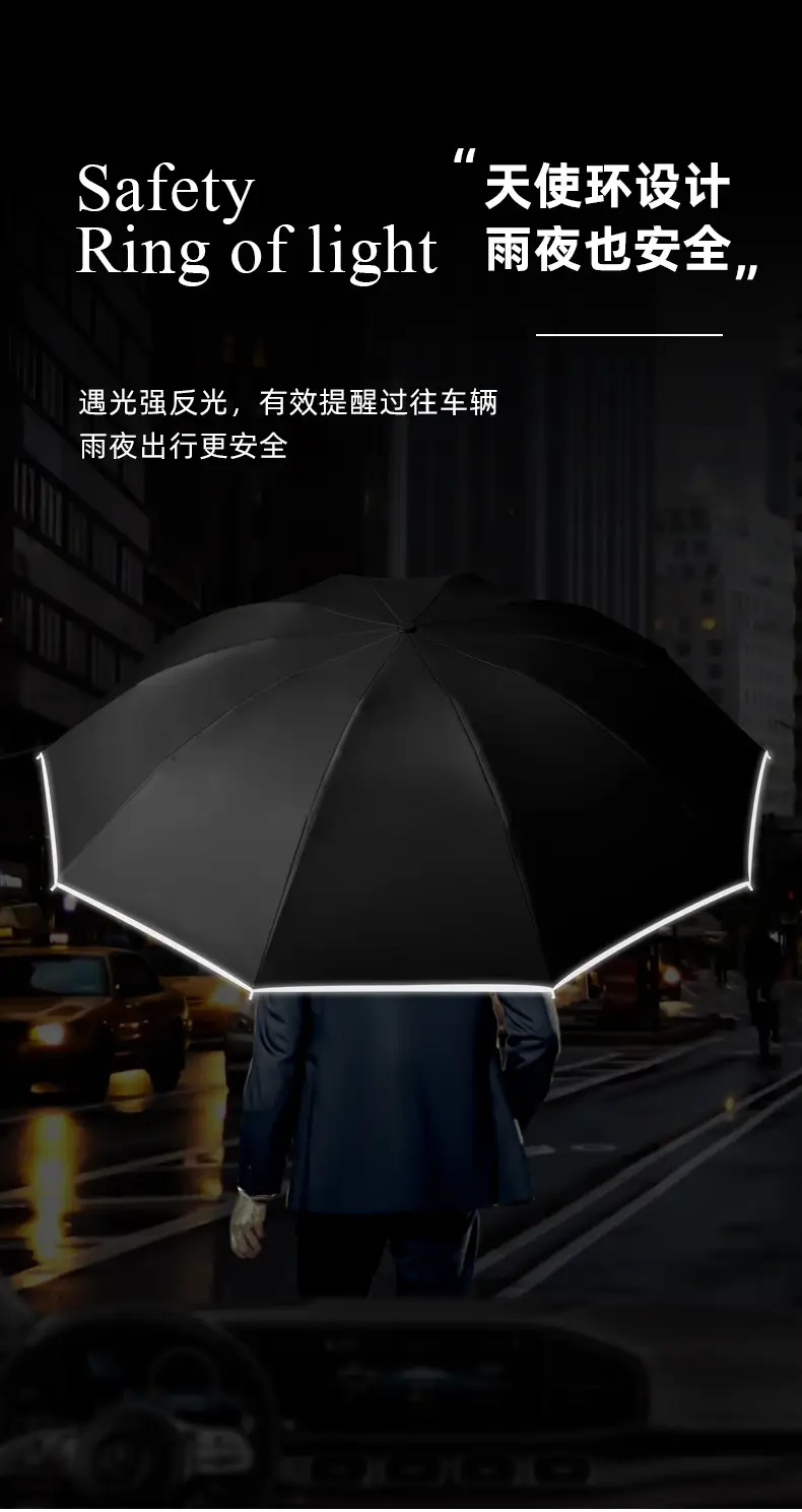 Automatic Reverse Umbrella with Wooden Handle & Double Leather Trim — feature 8