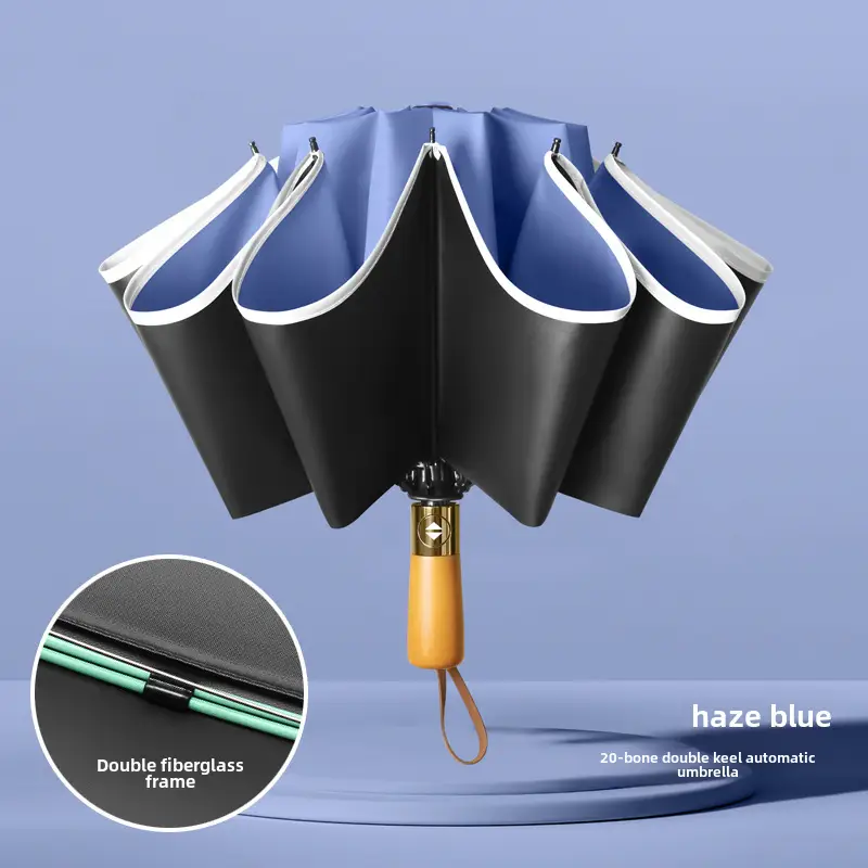 Automatic Reverse Umbrella with Wooden Handle & Double Leather Trim - Image 8