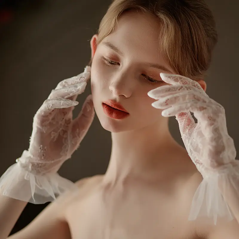 Bridal Lace Gloves Pearl Butterfly Set - Image 6