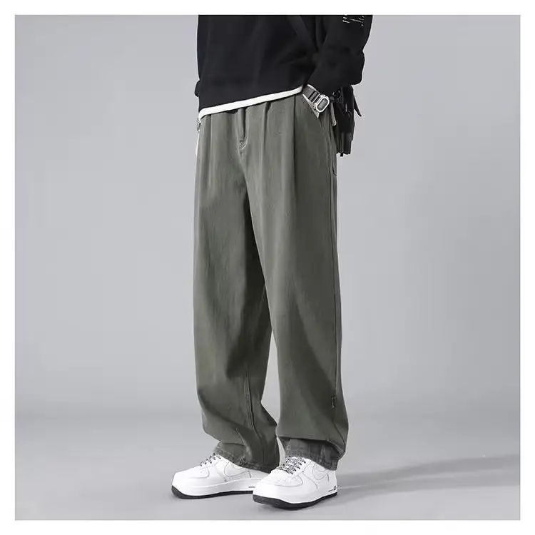 Men's Grey Wide Leg Straight Casual Pants Spring Summer 2023