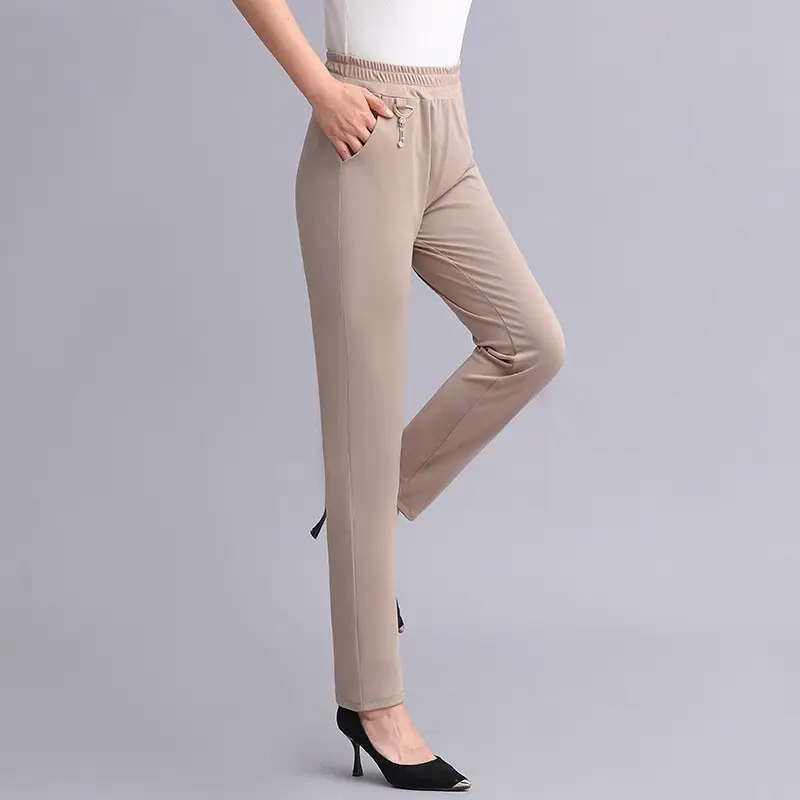 40yo Middle-aged Chiffon Lace-Up Shirt Beige - Image 4