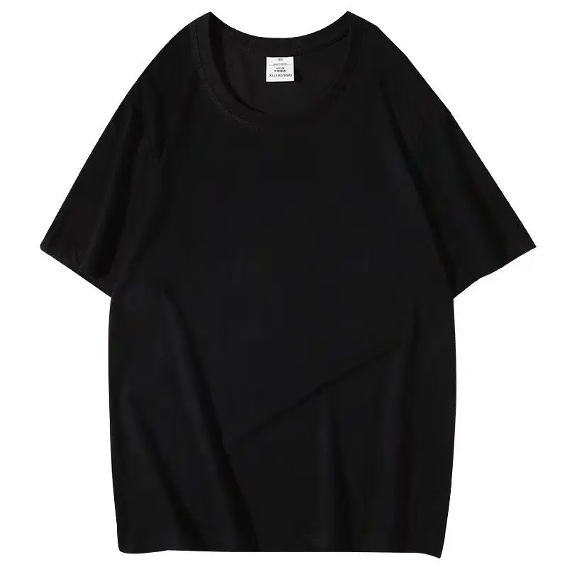 180g Cotton Light Blue Round Neck T-Shirt for Men Women Summer - Image 2