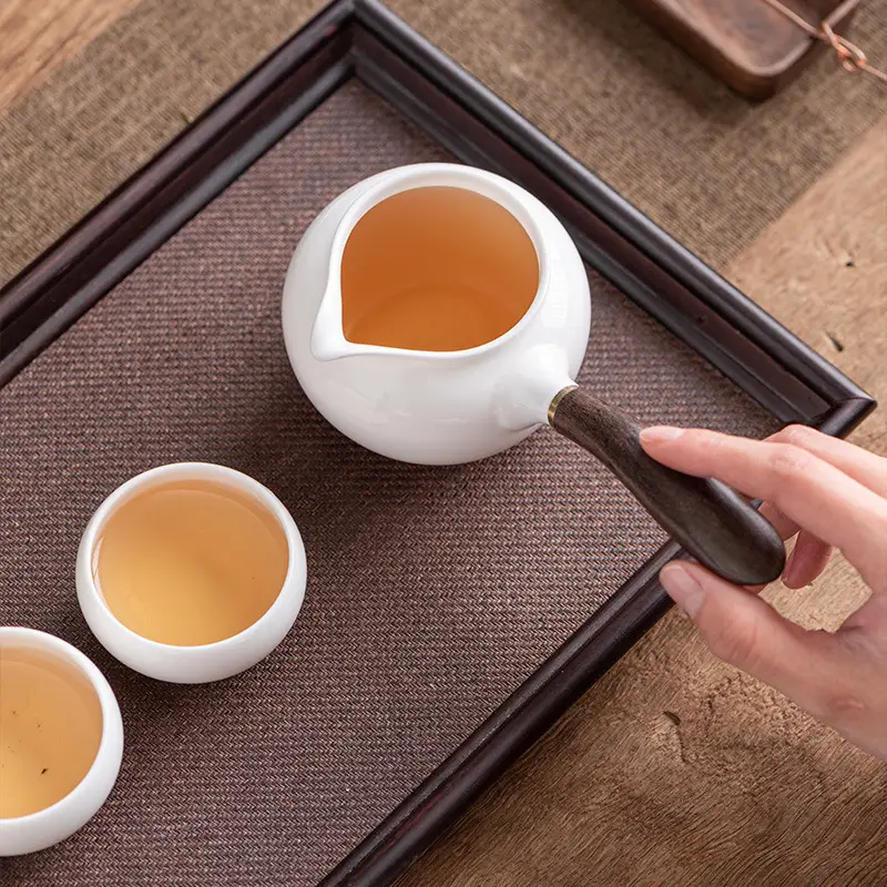 Jade White Ceramic Tea Cup with Side Handle - Image 6
