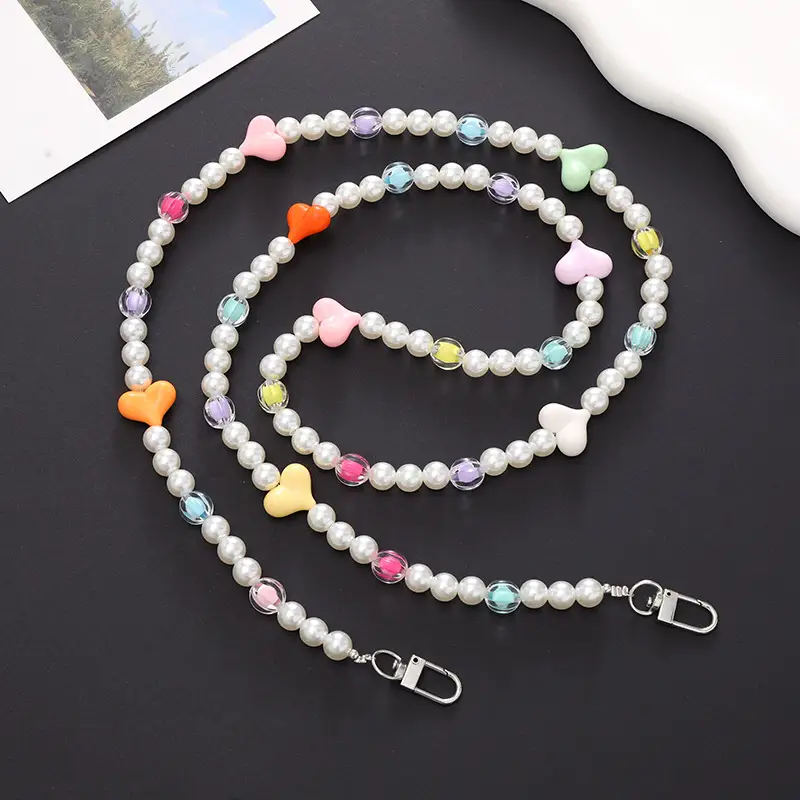 Korean Style Candy Color Beaded Crossbody Chain Mobile Phone Lanyard for Women - Image 2