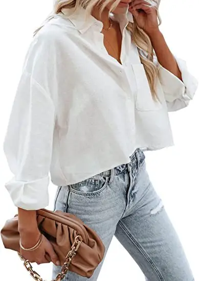Women's Maroon Long Sleeve Buckle Top with Jeans — feature 11