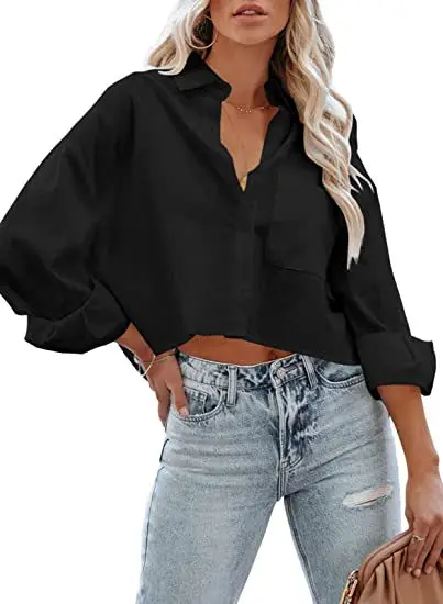 Women's Maroon Long Sleeve Buckle Top with Jeans — feature 13