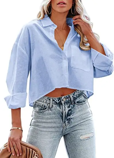 Women's Maroon Long Sleeve Buckle Top with Jeans — feature 14