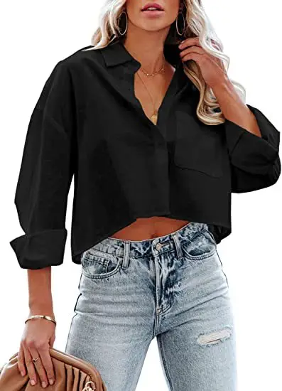 Women's Maroon Long Sleeve Buckle Top with Jeans — feature 17
