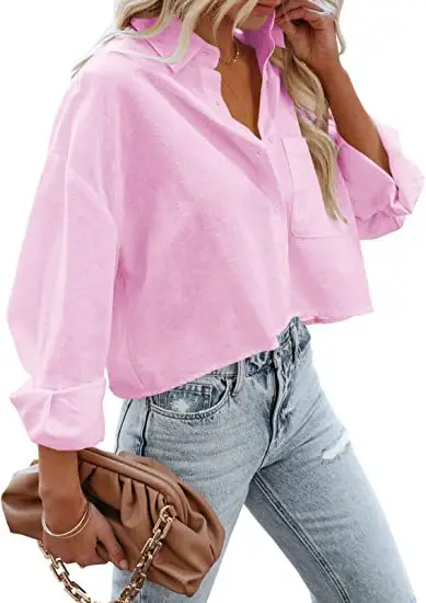 Women's Maroon Long Sleeve Buckle Top with Jeans — feature 19