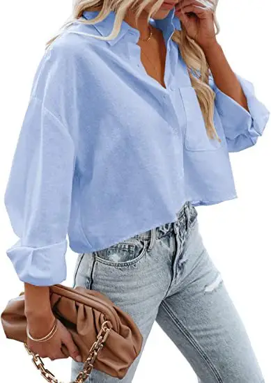 Women's Maroon Long Sleeve Buckle Top with Jeans — feature 20
