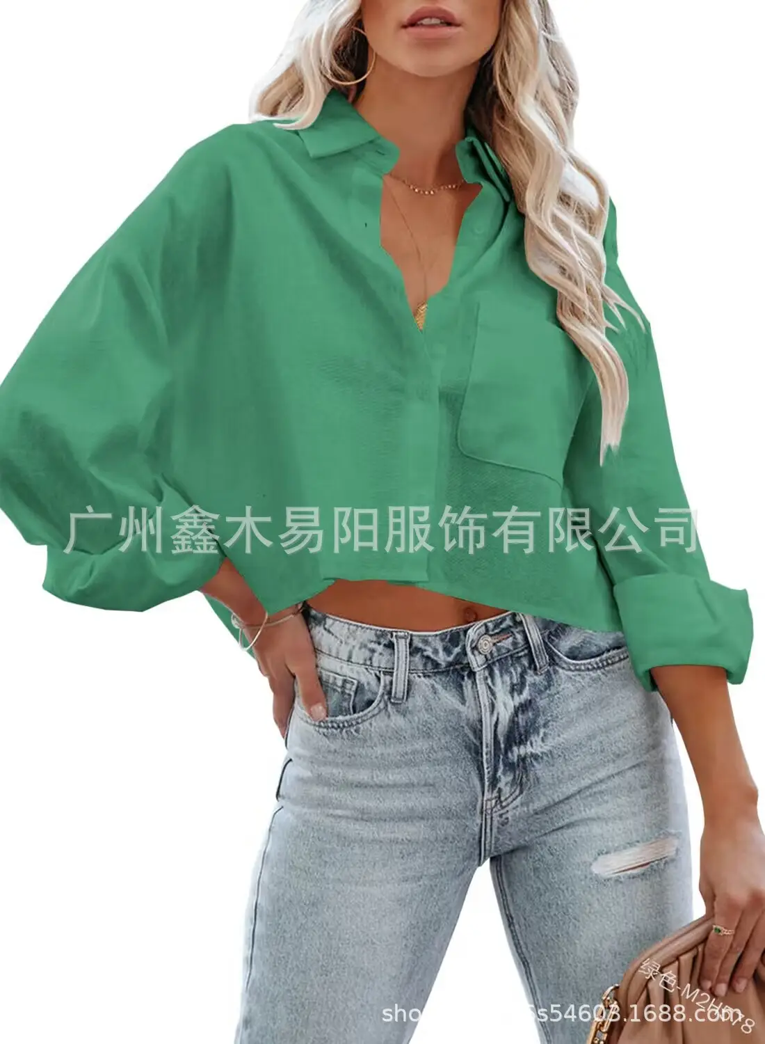 Women's Maroon Long Sleeve Buckle Top with Jeans — feature 21