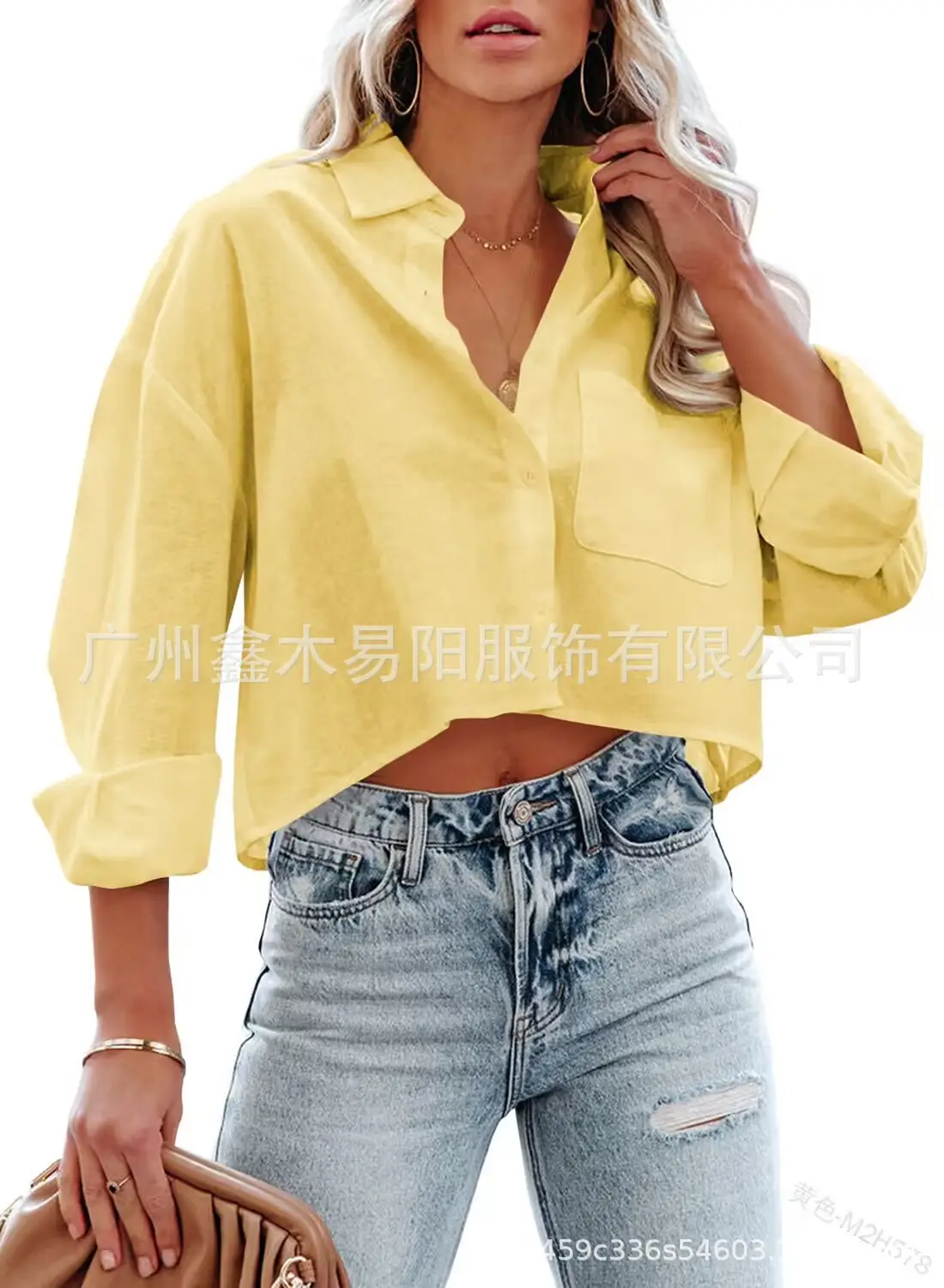 Women's Maroon Long Sleeve Buckle Top with Jeans — feature 24