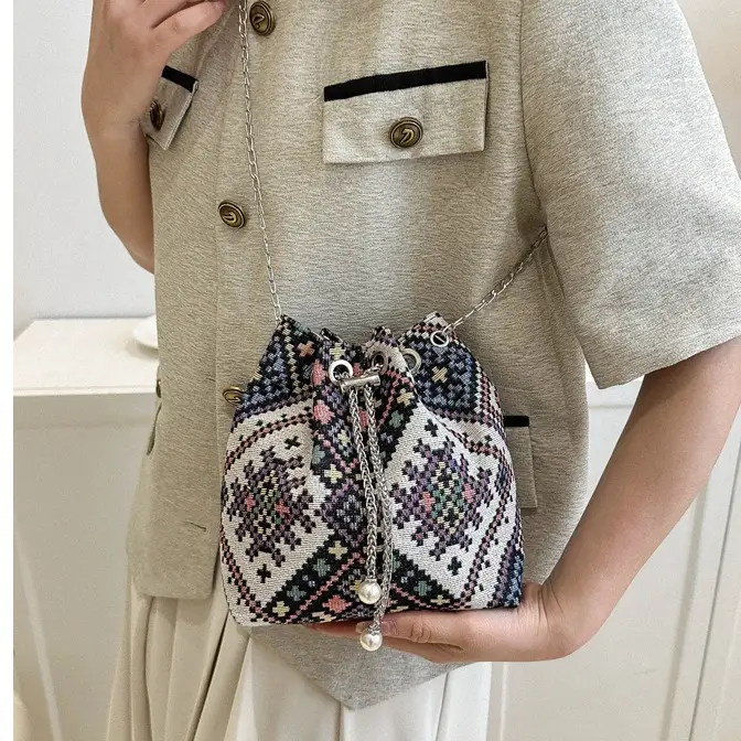 Ethnic Patterned Bucket Bag for Women - Image 6
