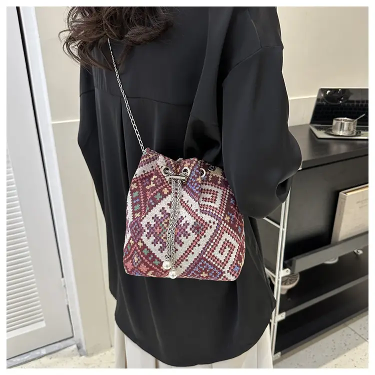 Ethnic Patterned Bucket Bag for Women - Image 8