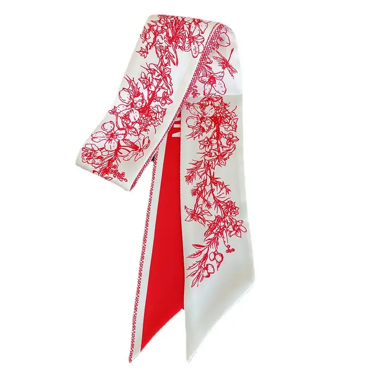 New Small Floral Printed Twill Silk Scarf for Women