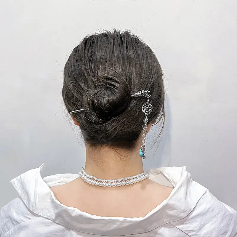 Turquoise Hollow Flower Tassel Hairpin for Women - Image 23