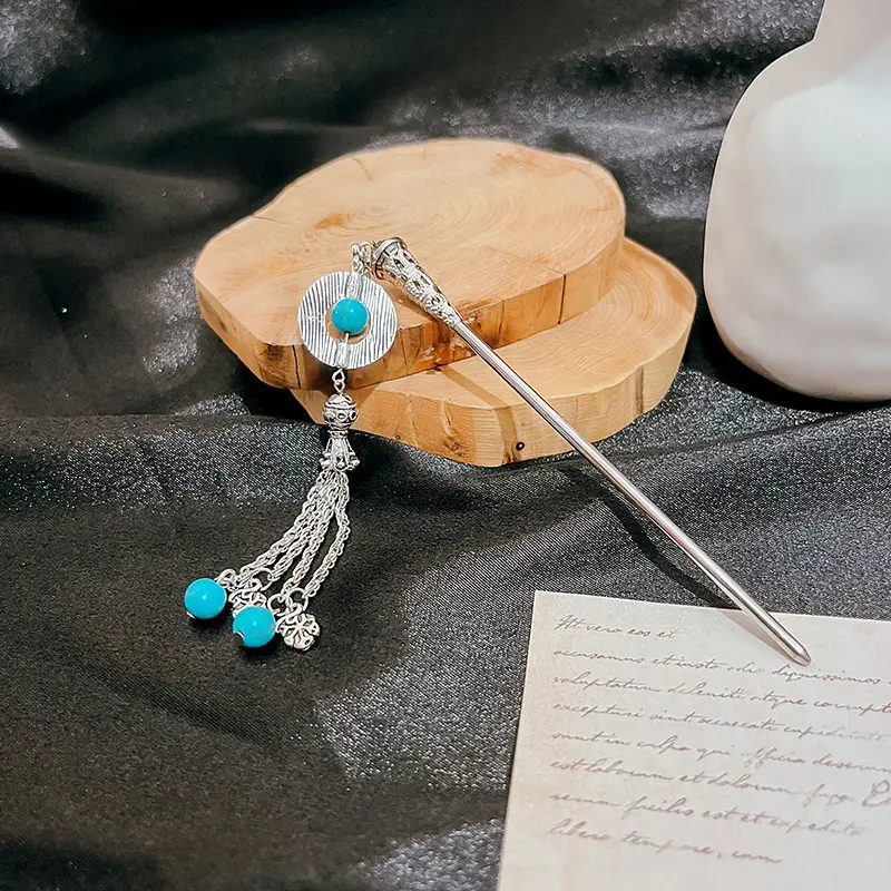 Turquoise Hollow Flower Tassel Hairpin for Women - Image 24