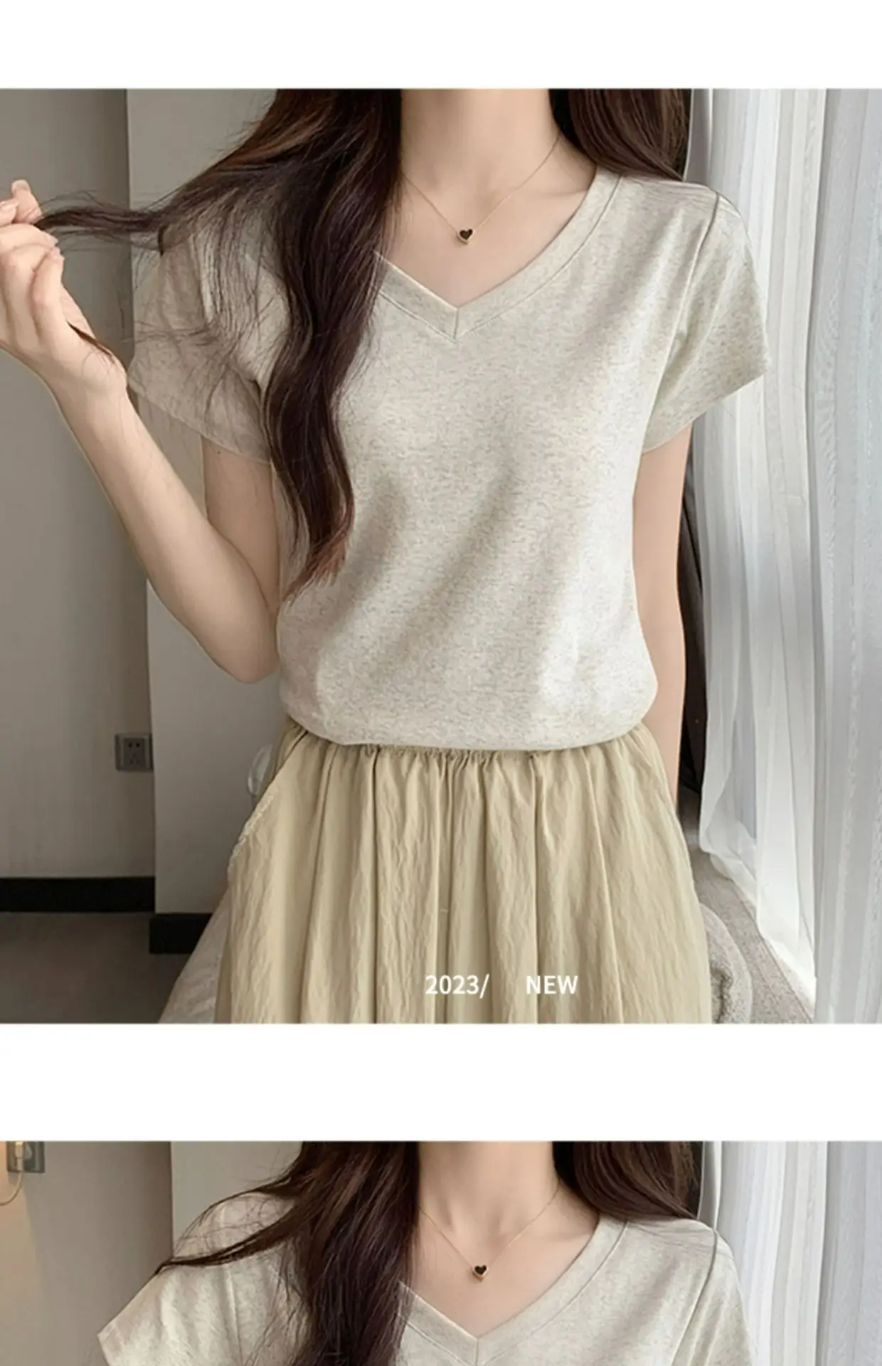 White V Neck Pure Cotton T-Shirt Women's Half-Sleeved 2025 — feature 12