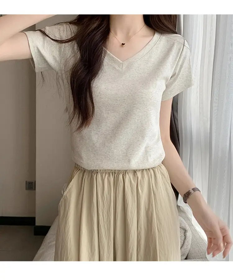 White V Neck Pure Cotton T-Shirt Women's Half-Sleeved 2025 — feature 14