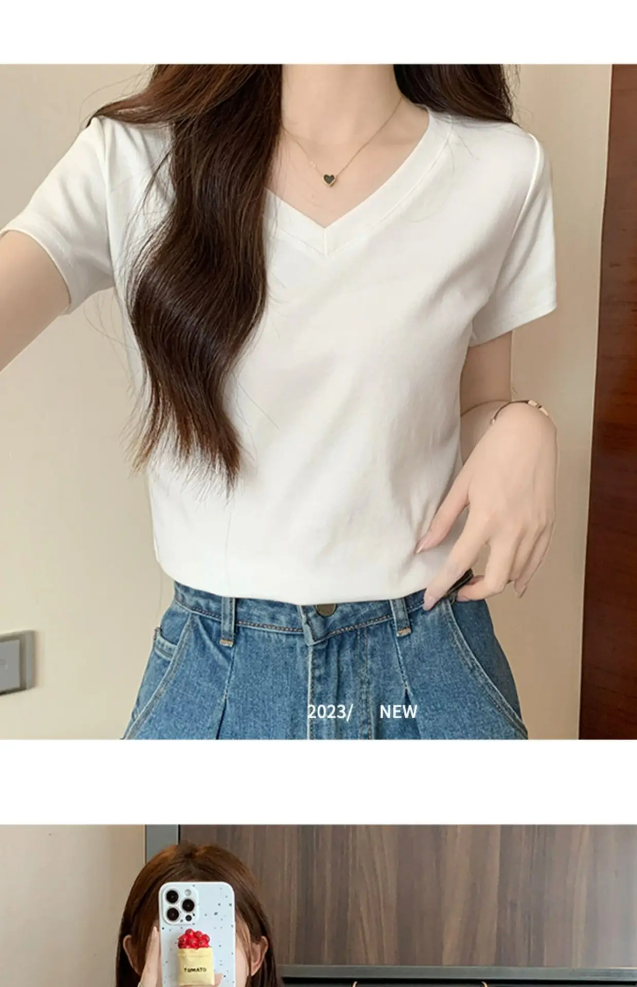 White V Neck Pure Cotton T-Shirt Women's Half-Sleeved 2025 — feature 15
